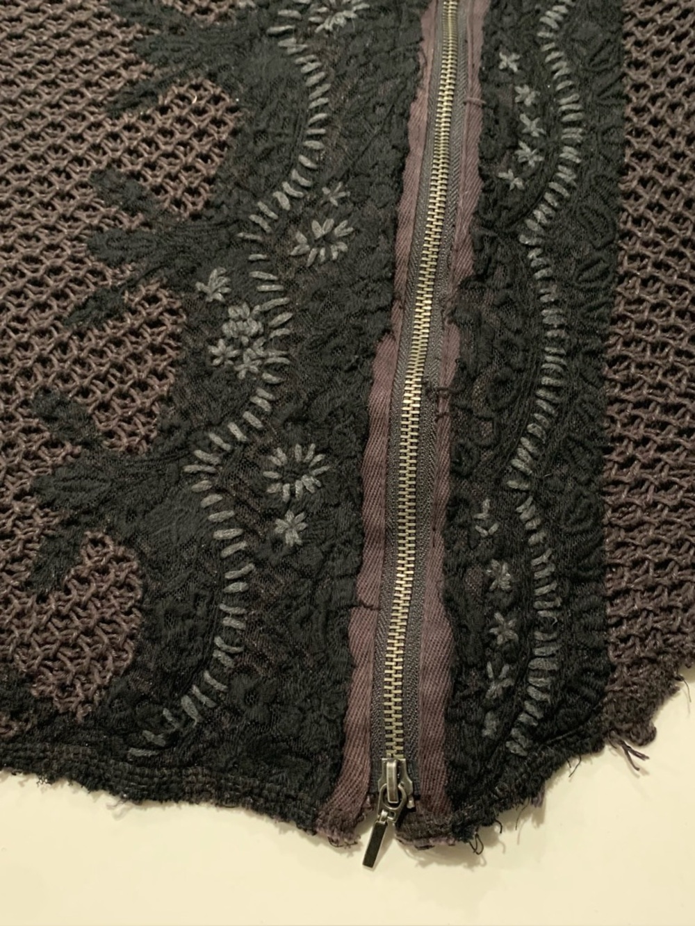 Free People Femme Fatal Moto Open Knit Zip Sweater Cardigan, Charcoal Combo, S - Picture 7 of 10